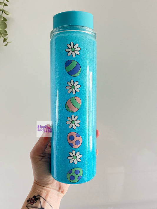 Daisy & Egg glittered water bottle