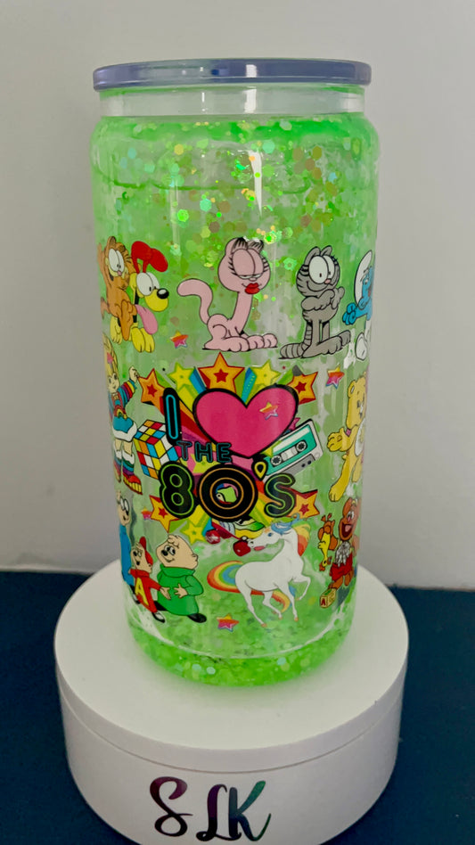 I love the 80s glow snowglobe tumbler