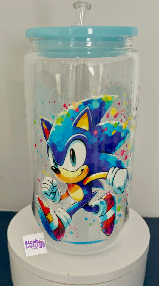 Blue hedgehog glass Libby can